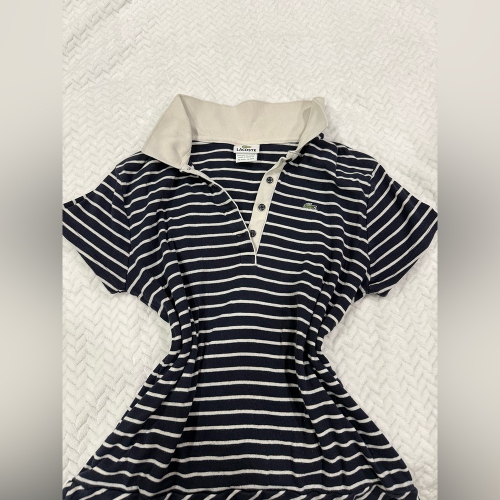 Lacoste Cream and Navy Striped Polo